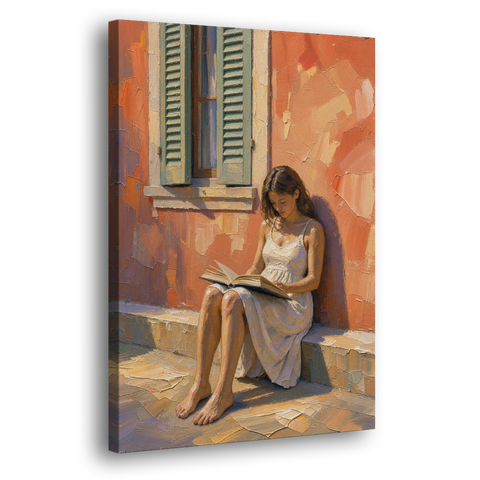Contemporary Figurative Painting of a Sunlit Reader - Canvas Wall Art - Side