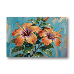 Contemporary Floral Painting of Coral Hibiscus - Canvas Wall Art - Front