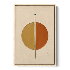 Contemporary Geometric Painting of a Divided Circle - Oak Framed Canvas Wall Art - Front