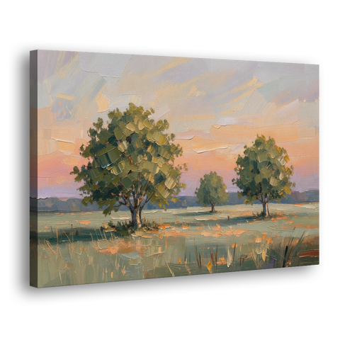 Contemporary Landscape Painting of Three Trees at Dusk - Canvas Wall Art - Side