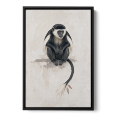 Contemporary Nursery Wall Art with a Colobus Monkey - Black Framed Canvas Wall Art - Front