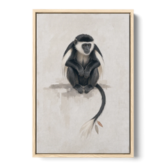 Contemporary Nursery Wall Art with a Colobus Monkey - Oak Framed Canvas Wall Art - Front