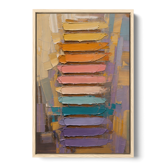 Contemporary Pastel Knife Ladder - Oak Framed Canvas Wall Art - Front