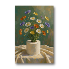 Contemporary Still Life Painting of Wildflowers in a Roll - Canvas Wall Art - Front