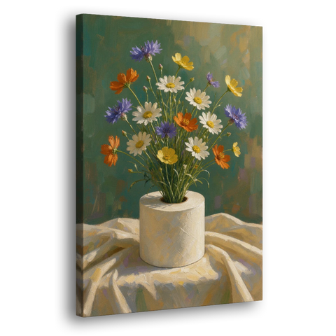 Contemporary Still Life Painting of Wildflowers in a Roll - Canvas Wall Art - Side