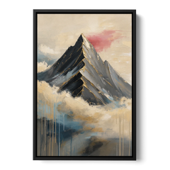 Contemporary Wall Art Black Peak Above Ivory Clouds - Black Framed Canvas Wall Art - Front
