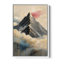 Contemporary Wall Art Black Peak Above Ivory Clouds - White Framed Canvas Wall Art - Front