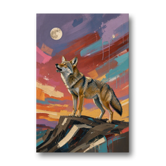Contemporary Western Art Coyote Howling at the Moon - Canvas Wall Art - Front