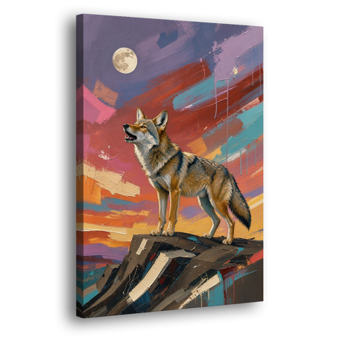 Contemporary Western Art Coyote Howling at the Moon - Canvas Wall Art - Side