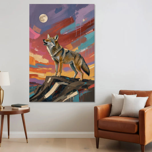 Contemporary Western Art Coyote Howling at the Moon - Canvas Wall Art - Sofa - 40x60