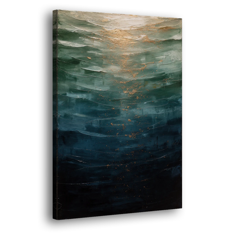Copper Light Sinking Through Green Water for a Masculine Bedroom - Canvas Wall Art - Side