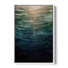 Copper Light Sinking Through Green Water for a Masculine Bedroom - White Framed Canvas Wall Art - Front