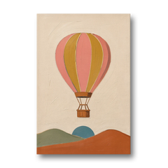 Coral Wall Art with a Striped Hot Air Balloon - Canvas Wall Art - Front