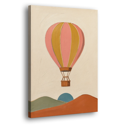 Coral Wall Art with a Striped Hot Air Balloon - Canvas Wall Art - Side