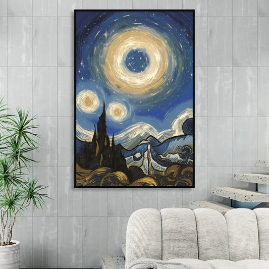 Corona Nightscape Glow Living Room - Black Canvas Wall Art