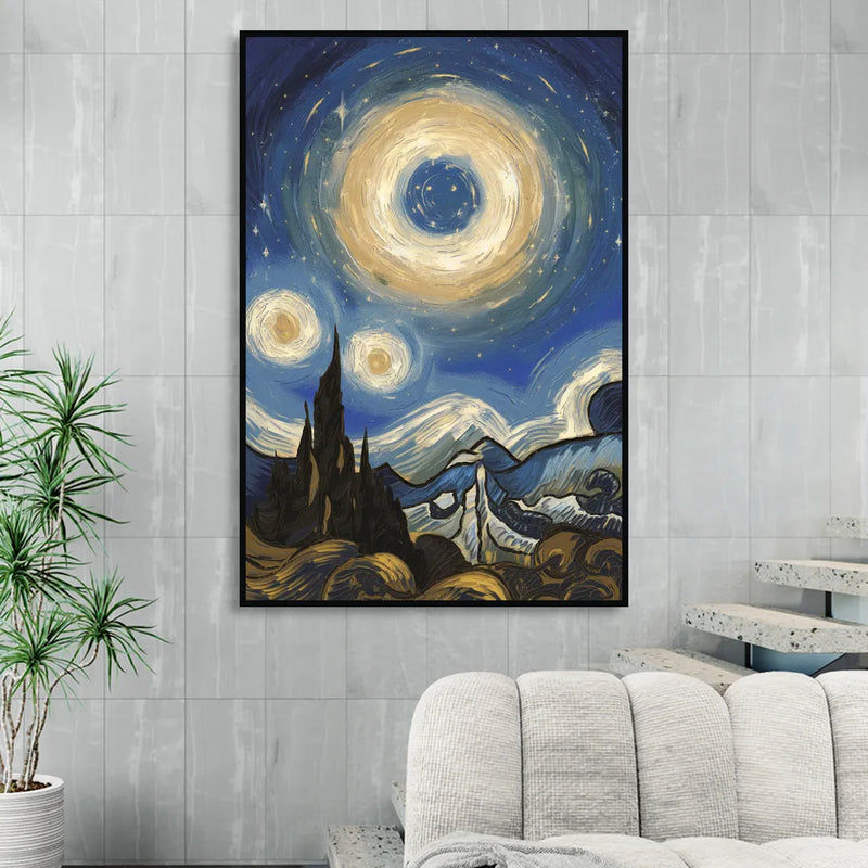 Corona Nightscape Glow Living Room - Black Canvas Wall Art