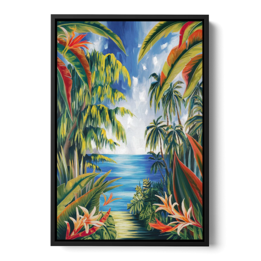 Corona Palm Tree Paradise - Black Framed Canvas Wall Art - Front