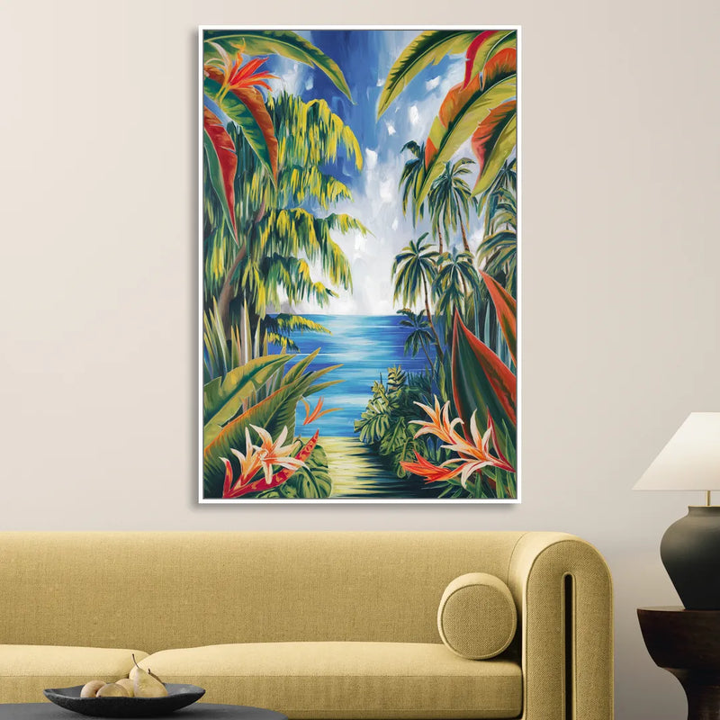 Corona Palm Tree Paradise Sitting Room - White Canvas Wall Art
