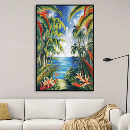 Corona Palm Tree Paradise Living Room - Black Canvas Wall Art