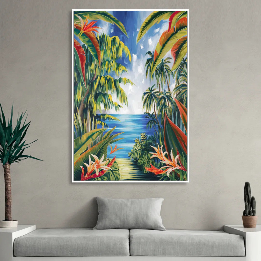 Corona Palm Tree Paradise Living Room - White Canvas Wall Art