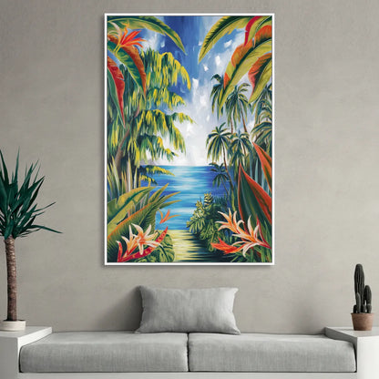 Corona Palm Tree Paradise Living Room - White Canvas Wall Art