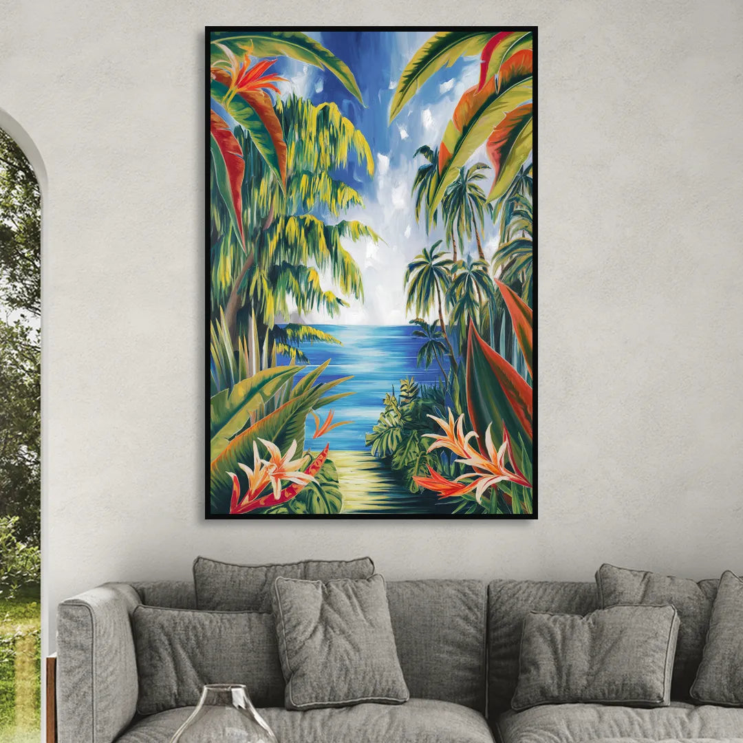 Corona Palm Tree Paradise Sitting Room - Black Canvas Wall Art