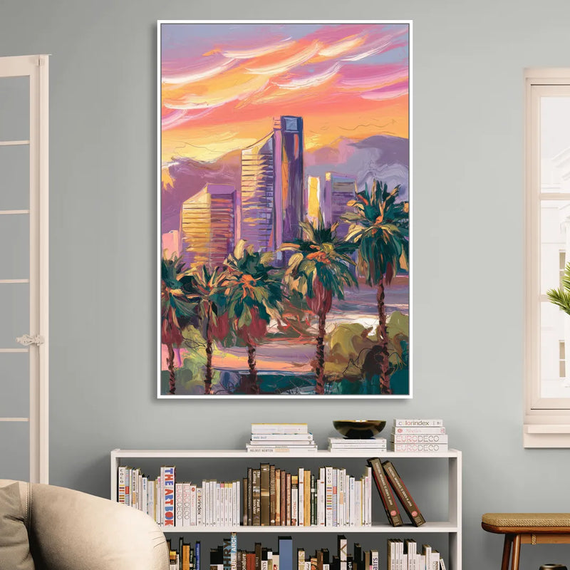 Corona Skyline Sunset Sitting Room - White Canvas Wall Art