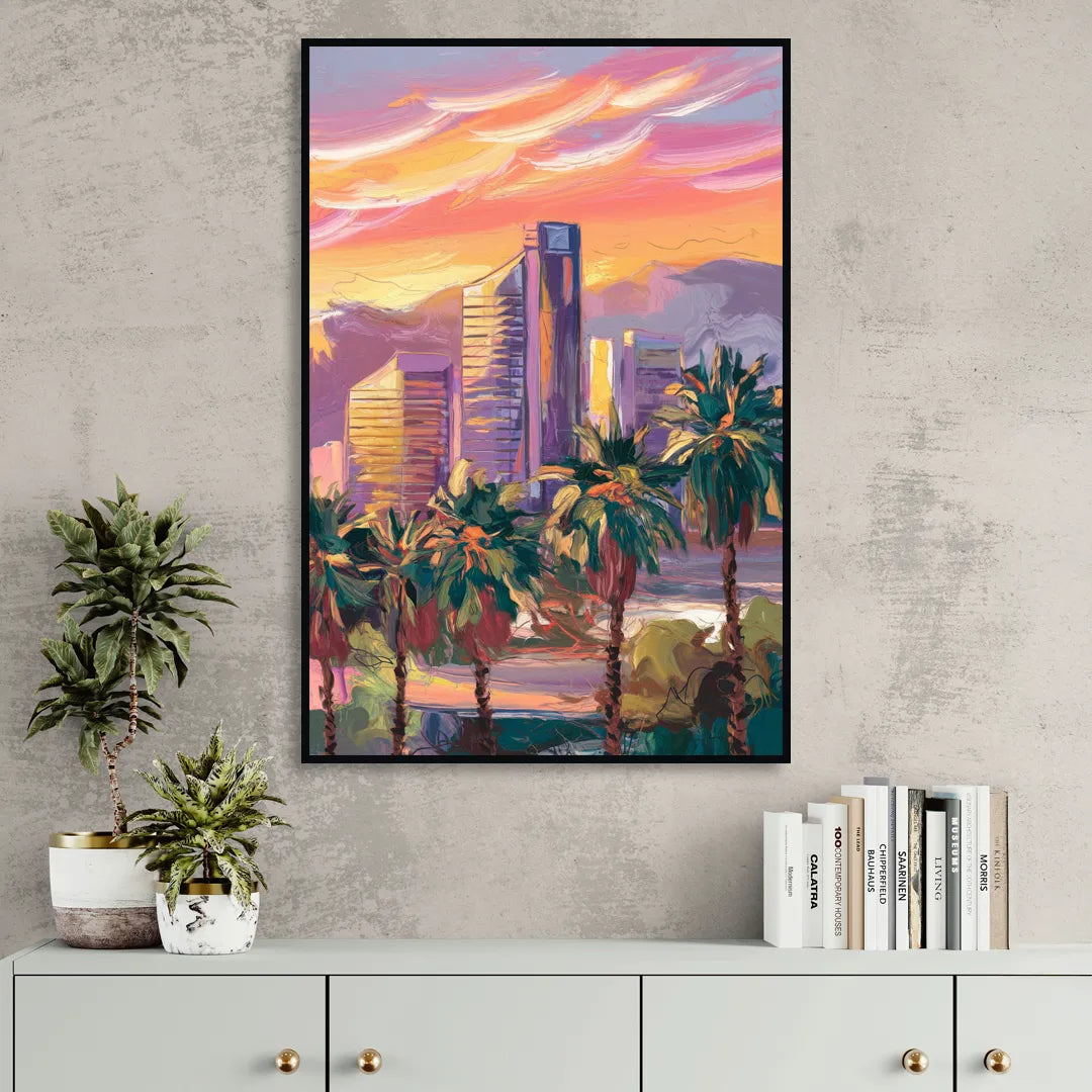 Corona Skyline Sunset Sitting Room - Black Canvas Wall Art