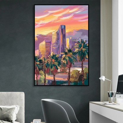 Corona Skyline Sunset Living Room - Black Canvas Wall Art