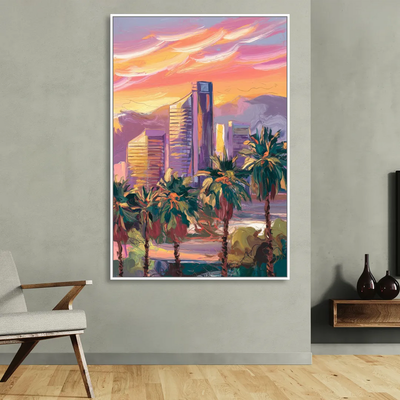 Corona Skyline Sunset Living Room - White Canvas Wall Art