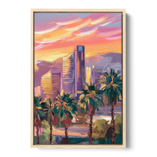Corona Skyline Sunset - Oak Framed Canvas Wall Art - Front