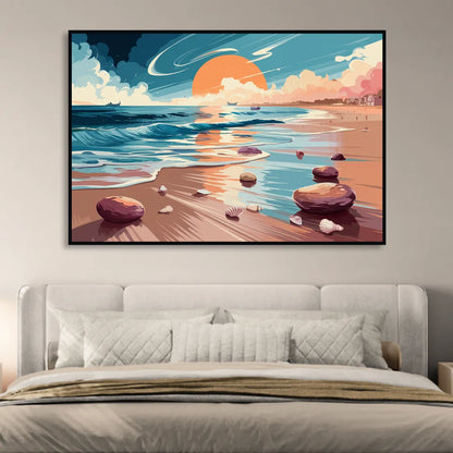 Corpus Christi Beach Sunset Living Room - Black Canvas Wall Art