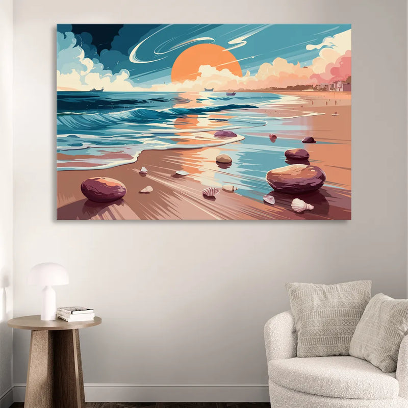Corpus Christi Beach Sunset Living Room - Canvas Wall Art