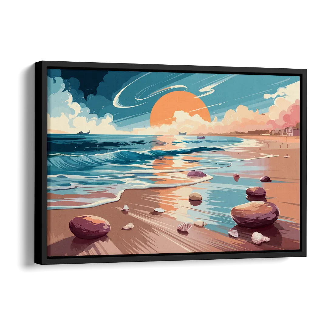 Corpus Christi Beach Sunset Side - Black Canvas Wall Art