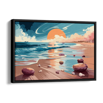Corpus Christi Beach Sunset Side - Black Canvas Wall Art