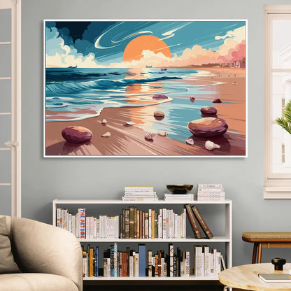 Corpus Christi Beach Sunset Sitting Room - White Canvas Wall Art