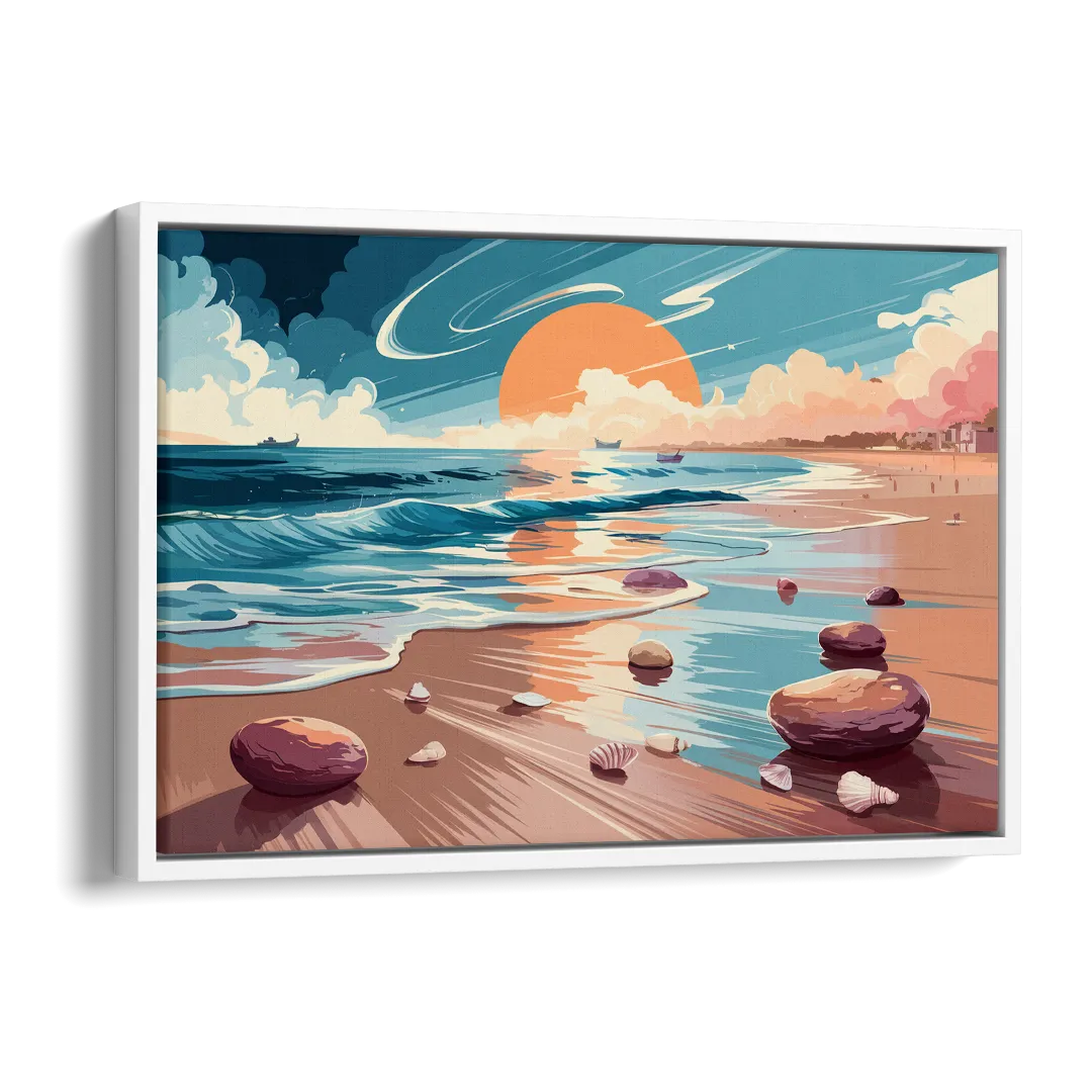Corpus Christi Beach Sunset Side - White Canvas Wall Art