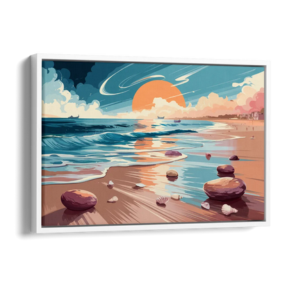 Corpus Christi Beach Sunset Side - White Canvas Wall Art