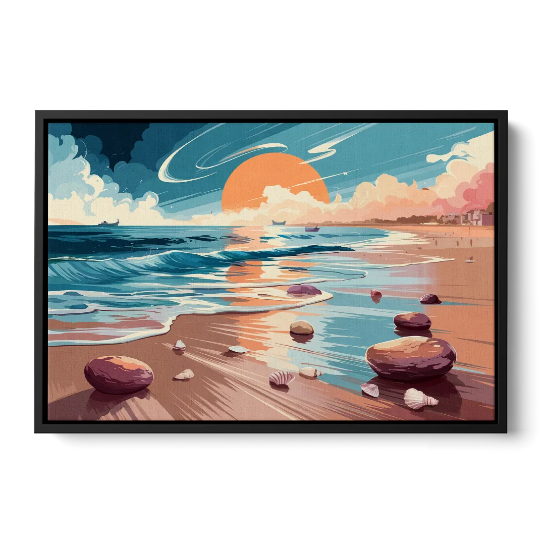 Corpus Christi Beach Sunset Front - Black Canvas Wall Art