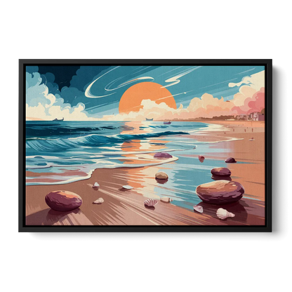 Corpus Christi Beach Sunset Front - Black Canvas Wall Art