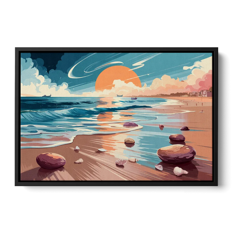 Corpus Christi Beach Sunset Front - Black Canvas Wall Art