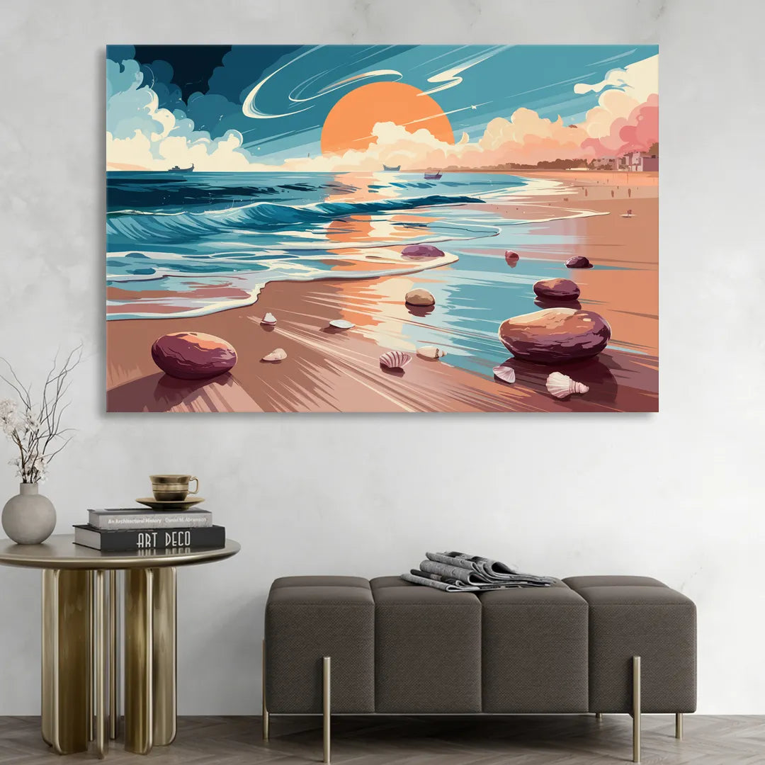 Corpus Christi Beach Sunset Sitting Room - Canvas Wall Art