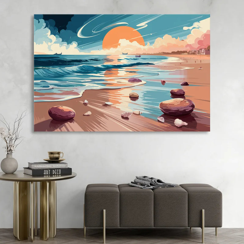 Corpus Christi Beach Sunset Sitting Room - Canvas Wall Art