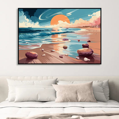 Corpus Christi Beach Sunset Sitting Room - Black Canvas Wall Art