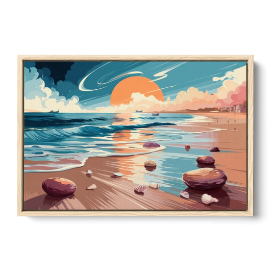 Corpus Christi Beach Sunset - Oak Framed Canvas Wall Art - Front