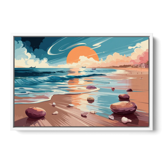 Corpus Christi Beach Sunset - White Framed Canvas Wall Art - Front