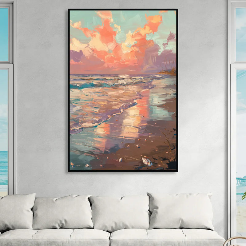 Corpus Christi Coastal Sunrise Sitting Room - Black Canvas Wall Art