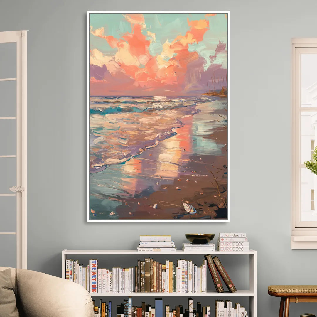 Corpus Christi Coastal Sunrise Living Room - White Canvas Wall Art