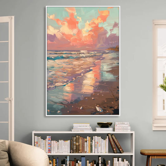 Corpus Christi Coastal Sunrise Living Room - White Canvas Wall Art