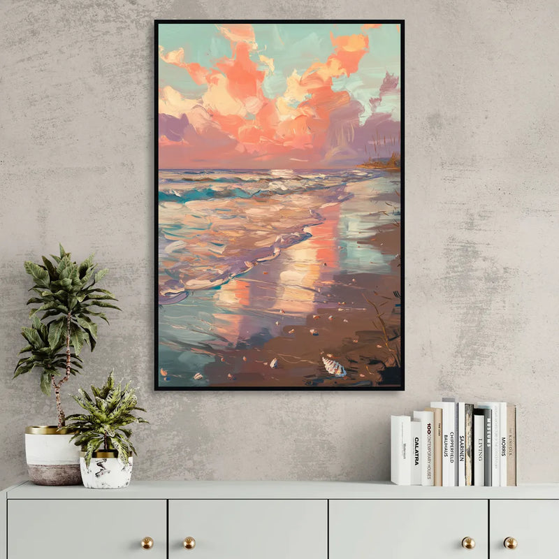 Corpus Christi Coastal Sunrise Living Room - Black Canvas Wall Art